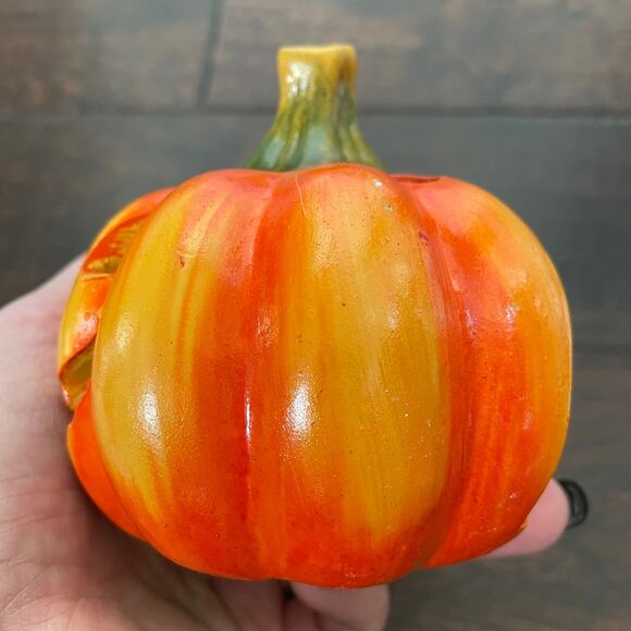 Ceramic Pumpkin Candle Holder Jack O Lantern Votive Tea Light Chelsea Home VTG - Picture 3 of 9